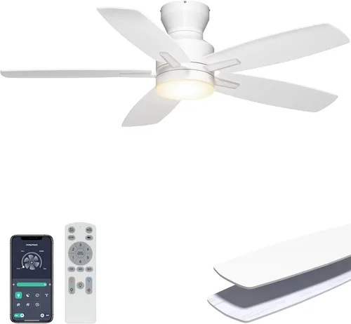 Vista 12 de Ohniyou Ventilador de techo de perfil bajo de 52 pulgadas, sin luz, para Blanco
