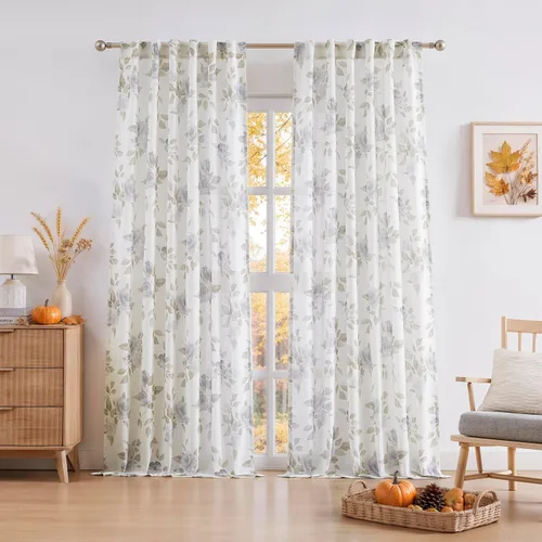 Vista 15 de Cortinas de lino natural mezclado semitransparentes con pestaña trasera para sala de estar, cortinas de lino texturizado estilo bohemio para filtrar