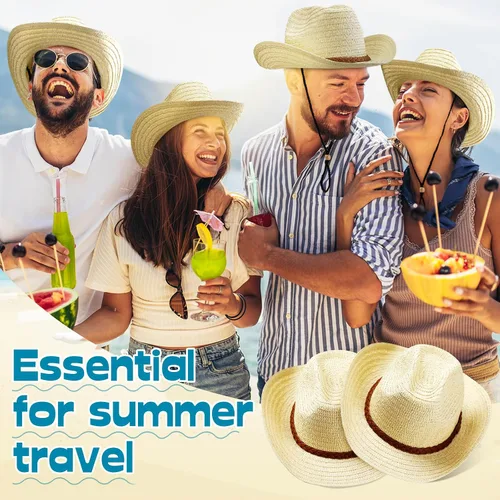 Vista 2 de SATINIOR - Juego de 12 sombreros de vaquero de paja y bandanas para fiesta, sombrero de vaquero para fiesta, disfraz y bandana, accesorios