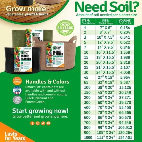 Vista 2 de Park Seed Smart Pot - Maceta de tela, capacidad de 3 galones, color negro