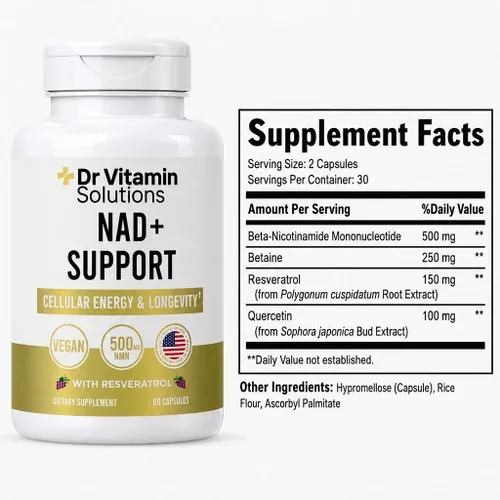 Vista 2 de NMN NAD+ Supplement 500mg 4-in-1 with Resveratrol, Cellular Energy