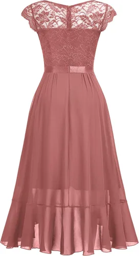 Vista 7 de Miusol Vestido de dama de honor elegante con cuello en V y encaje floral retro para mujer