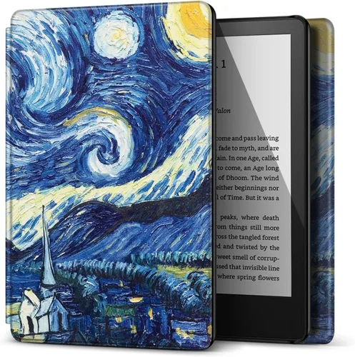 Vista 11 de TNP - Funda delgada para Kindle de 6 pulgadas para 11ª generación 2024/2022, flores de almendro Funda delgada de cuero sintético con diseño