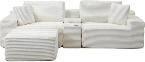 Vista 8 de ivoros Sofá modular modular de 111 pulgadas, sofá de nube moderno de gran tamaño para sala de estar, sofás en forma de L con otomanas, puertos USB