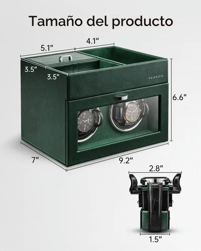 Vista 10 de VLANDO - Bobinadora doble para relojes automáticos con bandeja de joyas, color verde