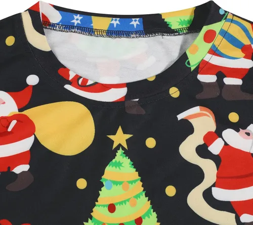 Vista 4 de MOUSYA Sudadera de Navidad para mujer, divertida, fea, de Navidad, con estampado de Papá Noel, manga larga