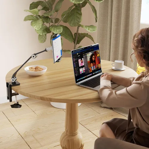 Vista 5 de suptek Soporte de escritorio de aleación de aluminio para teléfono celular, soporte para tableta de 360° y soportes ajustables para iPad, iPhone