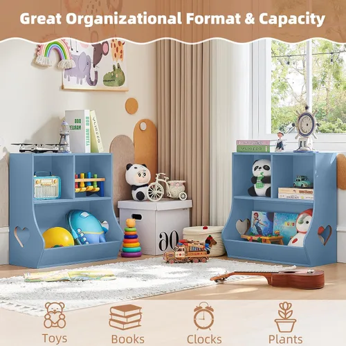 Vista 5 de Lerliuo Estantería y organizador de almacenamiento para bebés y niños pequeños, gabinete y librero para niños, estante de madera con 3