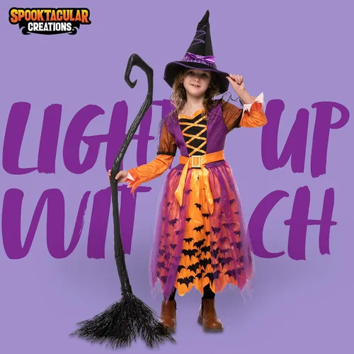 Vista 2 de Spooktacular Creations - Disfraz de bruja de Halloween con luces y sombrero para niñas Talla S de 5 a 7 años