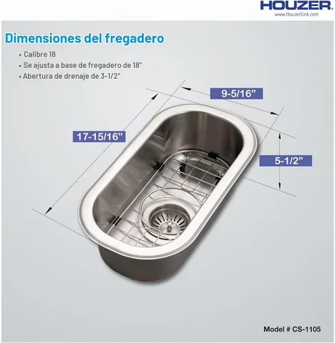 Vista 5 de Houzer Club - Fregadero de cocina y barra de cocina de acero inoxidable