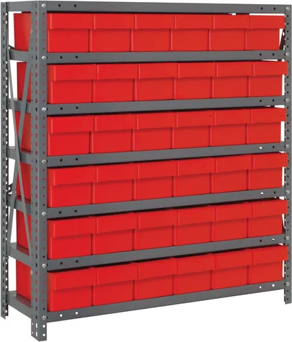 Vista 335 de Quantum QSBU-245BK Heavy Duty Shelving Unit with (7) Shelves and (24) QUS245 Black Bins for Garage Warehouse Storage Distribution 400 lb Load