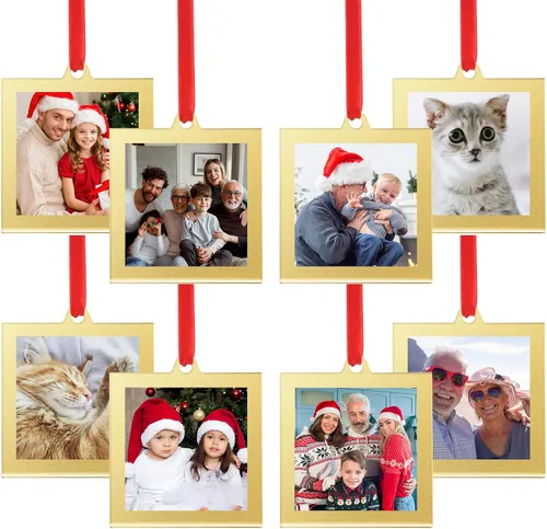 Vista 20 de UNIQOOO 8 adornos de marcos de fotos de acrílico negro de Navidad para mostrar fotografías, 2.5 x 2.5 pulgadas decoración colgante festiva, marcos
