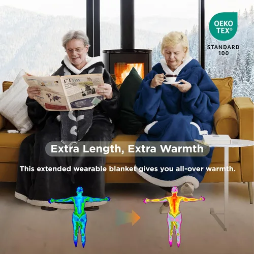 Vista 4 de Bedsure - Manta con capucha portátil, sudadera con capucha larga como regalos de Navidad y cumpleaños para hombres, sudadera con capucha de sherpa