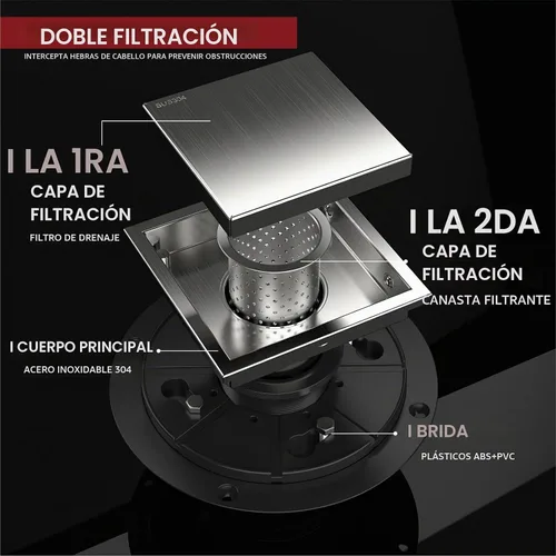 Vista 4 de WEBANG Drenaje de ducha cuadrado de 4 pulgadas con drenaje de piso cepillado con brida reversible cubierta 2-en-1 inserto de azulejos rejilla