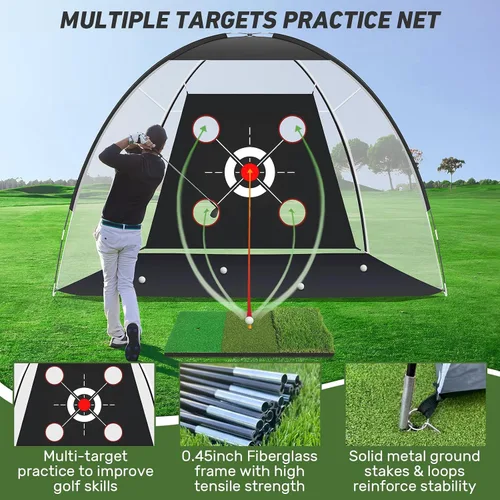 Vista 8 de Golf Net with Practice Mat,Golf Hitting Aid Nets 10x7FT for Backyard Driving Chipping Training Swing with Target Mat Balls for Outdoor Indoor，Gifts