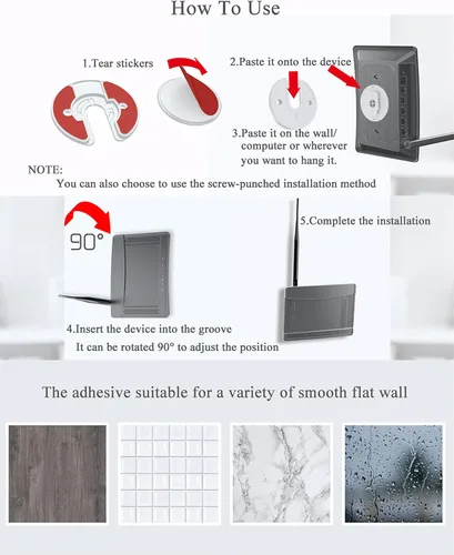 Vista 5 de Soporte de pared universal para tableta, ajustable, giratorio de 90 grados, compatible con lector electrónico/Kindle, compatible con caja de cable