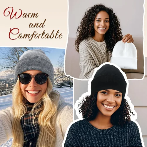 Vista 7 de NPQQUAN 2 PCS Satin Lined Beanie for Women Silk Lined Beanies Winter Warm Soft Lining Cuffed Knit Beanie Hats for Women