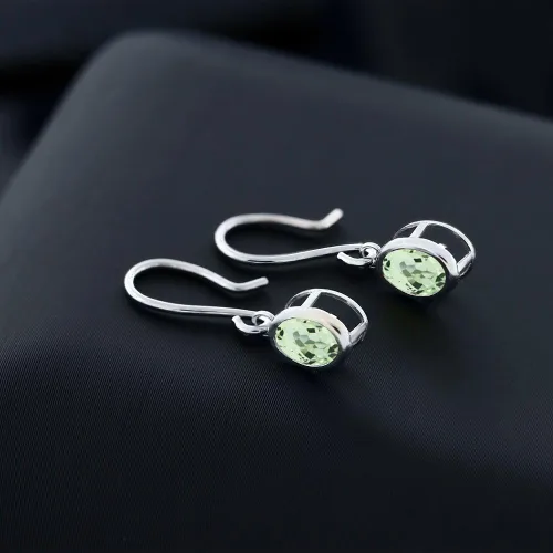 Vista 15 de Gem Stone King Aretes colgantes de plata de ley 925 de 0.276 x 0.197 in con piedra natal ovalada de alambre francés para mujer