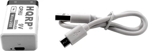 Vista 4 de HQRP Batería recargable USB de iones de litio de 9 V, alta capacidad, 500 mAh, 9 voltios, carga rápida de 1.5 H, 800 ciclos con cable micro USB