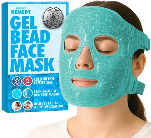 Vista 11 de Perfect Remedy Paquete de hielo facial, máscara facial reutilizable de hielo frío y caliente, compresa de gel para ayudar con ojos hinchados y Azul