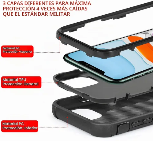 Vista 5 de Funda compatible con iPhone 13 y iPhone 14 de diseño de tiburón negro y rojo de moda urbana para hombres y niños, de 3 capas, resistente a