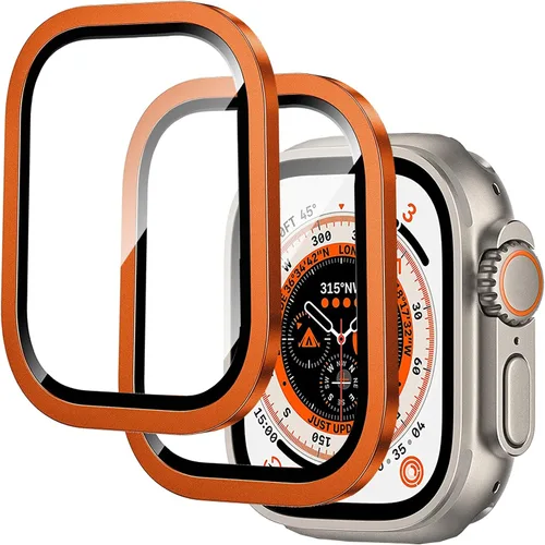 Vista 9 de Miimall Paquete de 2 protectores de pantalla de titanio para Apple Watch Ultra/Ultra 2 de 1.732 pulgadas, marco de titanio + vidrio templado