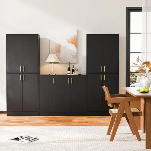 Vista 6 de Cozy Castle Armario de despensa de cocina, armario de almacenamiento de madera de 71 pulgadas de alto con puertas y estantes, 4 puertas, armario