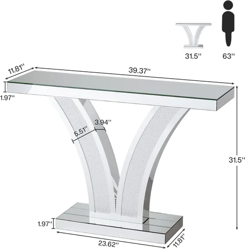 Vista 2 de Tribesigns Mesa de consola con espejo, moderna mesa de sofá de entrada plateada con marcos de incrustaciones de cristal para sala de estar, pasillo
