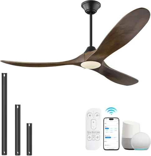 Vista 13 de Ventilador de techo inteligente negro de 52 pulgadas con luces, ventilador de techo para exteriores para patio, ventilador de techo de 3 aspas