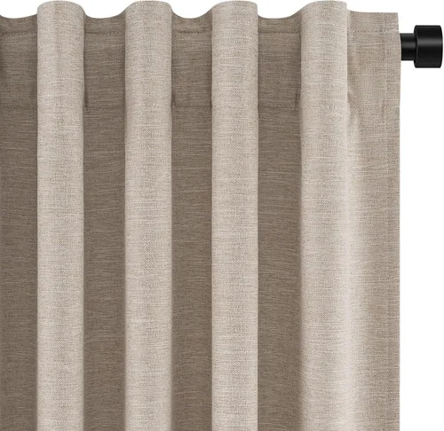 Vista 40 de Topfinel Cortinas opacas, blanco beige, 2 paneles, ventanas pequeñas, textura, mezcla de lino, bohemia, abedul, rural, gancho, bolsillo trasero