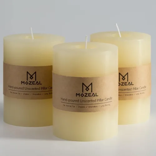 Vista 96 de MOZEAL Juego de 3 velas sin perfume vertidas a mano de 3 x 6 pulgadas, velas tipo pilar sin goteo, combustión de larga duración, aproximadamente 120