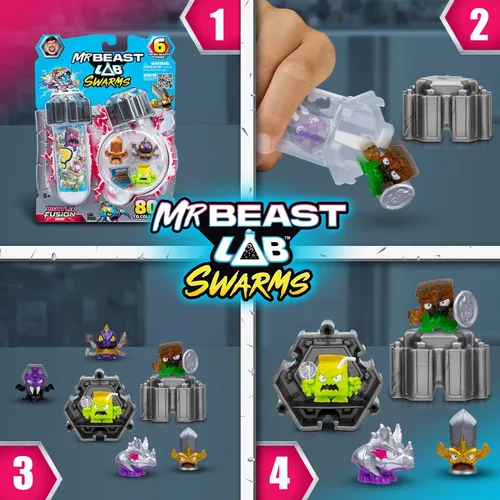 Vista 2 de MrBeast Lab Swarms Battle Fusion Series, recoge más de 80 enjambres únicos de 1 pulgada (1.0 in), el paquete de laboratorio incluye 6 micro bestias