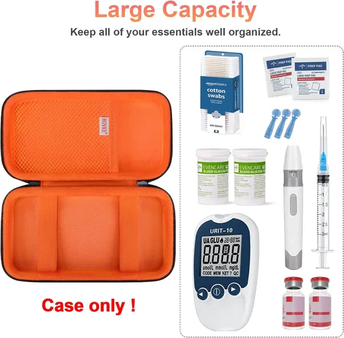 Vista 2 de BOVKE Estuche de viaje para suministros para diabéticos, bolsa de transporte para kit de prueba de diabetes, medidores de monitor de glucosa en Negro