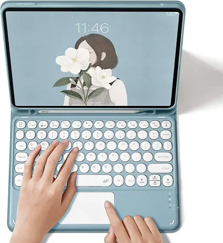 Vista 2 de Funda para teclado con panel táctil para Galaxy Tab S6 Lite de 10.4 pulgadas (2024/2022/2020) con soporte para bolígrafo S, teclas redondas