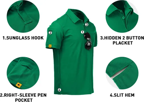 Vista 4 de V VALANCH Polo de manga corta para hombre, que absorbe la humedad, polo de golf, atlético, con cuello, A-Negro