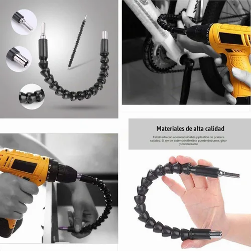 Vista 5 de Extensión de broca flexible, extensión de taladro flexible de 11.6 pulgadas, manual de 90° en ángulo recto, extensión flexible de 1/4 para taladro