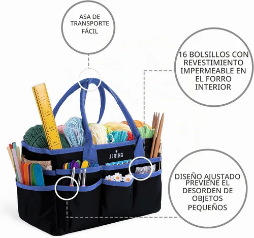 Vista 4 de JJRING Bolsa organizadora de nailon 600D para manualidades y arte, con Azul