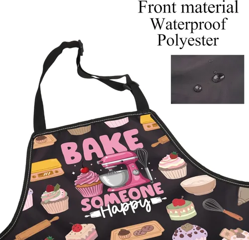 Vista 3 de FUSTMW Delantal para hacer pasteles para panadero, cocina, con bolsillo, regalos para fabricantes de postres, delantal de chef de pastelería