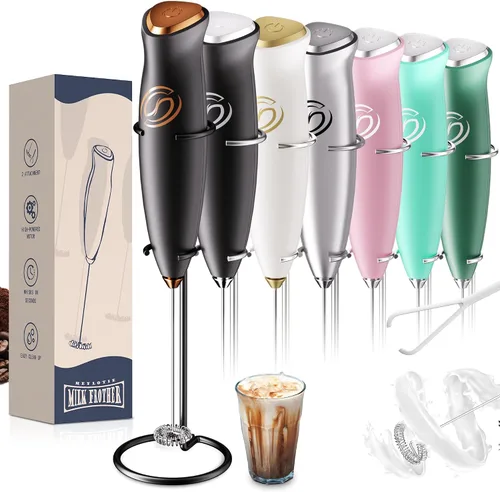 Vista 13 de Espumador de leche de mano, mezclador de bebidas, agitador de café de mano, espumador eléctrico para mezclador de café, varita con 2 batidores