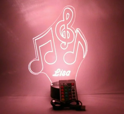 Vista 3 de MIRROR MANIA Notas musicales triples, instrumento musical, cantante, jugador, luz nocturna, grabada con LED, nombre personalizado, regalo