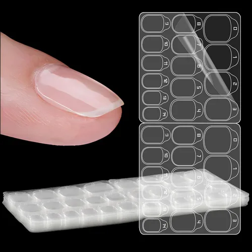 Vista 10 de Laza 240 pestañas adhesivas finas y transpirables con pegamento de uñas falsas, 10 hojas, puntas de doble cara súper adhesivas