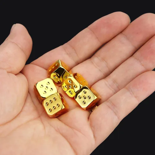 Vista 5 de Juego de dados poliédricos de aleación de zinc para juego de mesa (dorado)