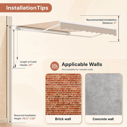 Vista 14 de Giantex Toldo retráctil para patio – Refugio solar de 8 x 6.6 pies con manivela manual fácil, estructura metálica de alta resistencia, toldo Beige