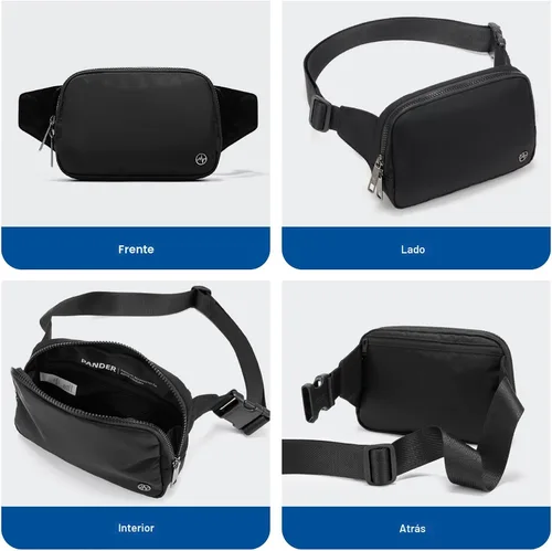 Vista 2 de Bolsa de Cinturón Pander Grande 2L, Riñonera de Nylon para Mujeres y Hombres con Correa Ajustable Negro Onyx