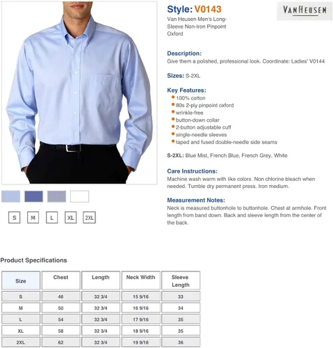 Vista 2 de Van Heusen Hombre de manga larga sin hierro Pinpoint Oxford