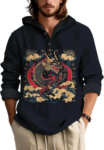Vista 15 de Sudadera con capucha con estampado floral colorido para hombre, con botones, holgada, de manga larga, sudadera con capucha de gran tamaño para otoño