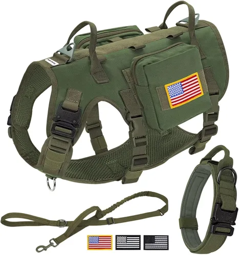 Vista 15 de Forestpaw Arnés táctico para perros grandes, collar táctico para perro con correa elástica, arnés militar para perro sin tirones para entrenamiento