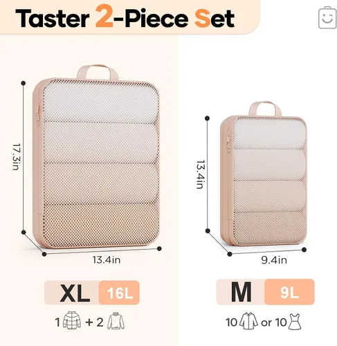 Vista 2 de Veken Juego de 26911 cubos de compresión para artículos esenciales de viaje, bolsas organizadoras compresibles expandibles para equipaje grande