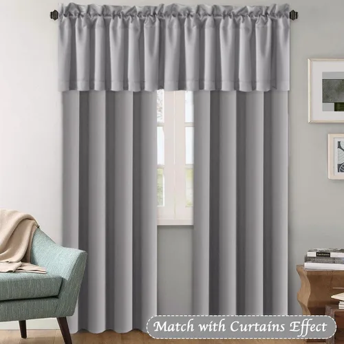 Vista 3 de H.VERSAILTEX - Cenefa térmica para ventana con dobladillo para barra, para oscurecer las habitaciones; ideales para la cocina, 52” x 18” Gris paloma