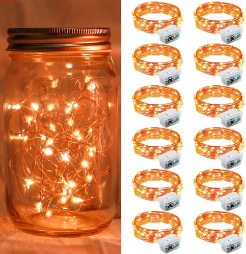 Vista 49 de Paquete de 6 luces de hadas a pilas con temporizador remoto, 8 modos de iluminación, 7 pies, 20 luces LED impermeables para Halloween, Navidad